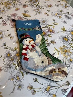 Personalized Ashley Blue Snowman Christmas Stocking Lands End